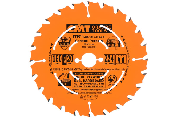 Диск пильный по дереву (160х20/16х1,7/1,1 мм; Z24) CMT 271.160.24H