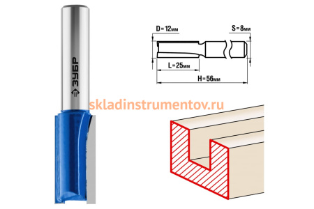 Фреза пазовая прямая ПРОФЕССИОНАЛ (12х25х56 мм; хвостовик 8 мм) Зубр 28753-12-25