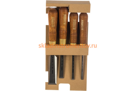 Набор из 4 плоских стамесок с ручкой NAREX WOOD LINE PLUS 8, 10, 16, 32 мм 863202