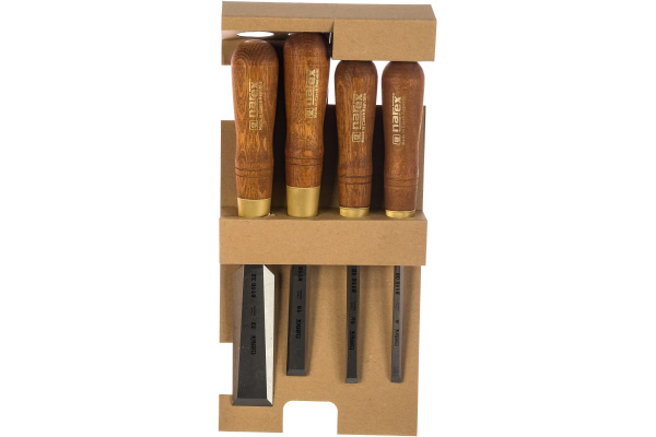 Набор из 4 плоских стамесок с ручкой NAREX WOOD LINE PLUS 8, 10, 16, 32 мм 863202