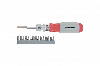 Реверсивная телескопическая отвертка с набором бит 15 шт MATRIX 11552