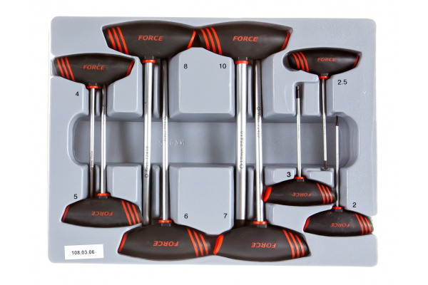 Набор 6-гранных, торцевых ключей с Т-образной ручкой 9 предметов FORCE 2097