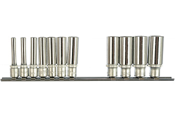 Набор головок 1/4", длинные 6 гранные, 4-14 мм, на планке,11 шт. FORCE 21115