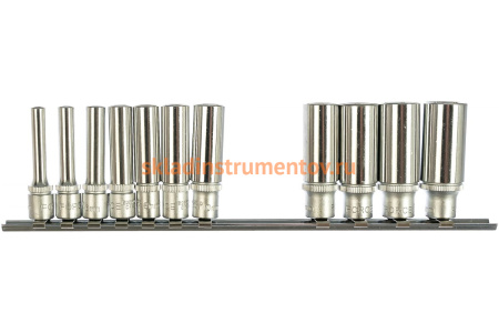 Набор головок 1/4", длинные 6 гранные, 4-14 мм, на планке,11 шт. FORCE 21115