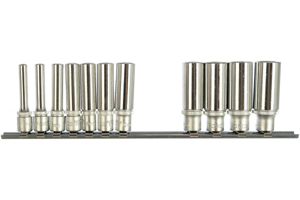 Набор головок 1/4", длинные 6 гранные, 4-14 мм, на планке,11 шт. FORCE 21115