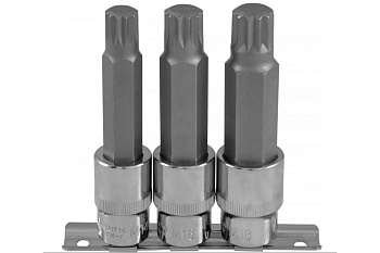 Набор насадок торцевых с вставками-битами SPLINE (1/2"DR, M14-M18, 100 мм, 3 шт.) Ombra 921703
