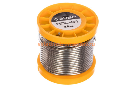 Припой ПОС 61 (2 мм; 200 г; трубка с канифолью) Зубр 55450-200-20C