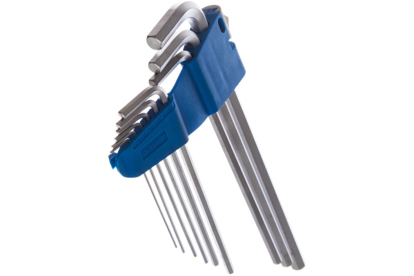 Набор имбусовых ключей, длинные, Cr-Mo, сатинированное покрытие, эргономичный держатель, HEX 1.5-10мм, 9шт Зубр ЭКСПЕРТ 27465-H9