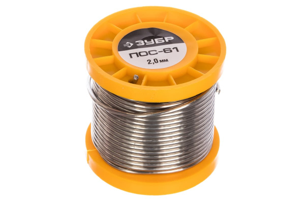 Припой ПОС 61 (2 мм; 200 г; трубка с канифолью) Зубр 55450-200-20C