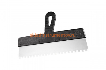Шпатель из нержавеющей стали, 250 мм, зуб 8x8 мм, пластмассовая ручка СИБРТЕХ 85474