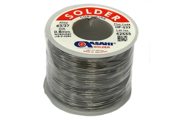 Припой (0.6 мм, 0.25 кг, Sn63/Pb37, HF533 флюс RMA) ASAHI 00-00002077 Припой (0.6 мм, 0.25 кг, Sn63/Pb37, HF533 флюс RMA) ASAHI 00-00002077