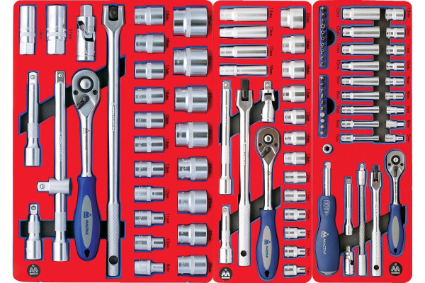Набор инструментов СТАНДАРТ в красной тележке, 186 предметов МАСТАК 52-186R