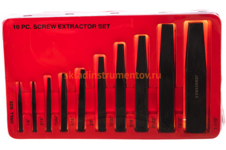 Комплект экстракторов "съемник шпилек" Jonnesway AG010052 квадрат 1/8" - 1-1/16", 10 пр. 48731