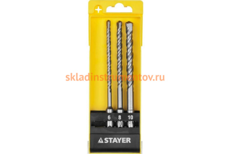 Набор буров MASTER по бетону (3 шт; 6,8,10х160 мм; SDS-Plus) STAYER 29250-H3