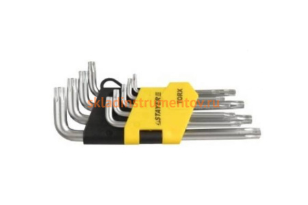 Набор ключей STAYER MASTER имбусовые короткие, Cr-V, сатинированное покрытие, пластик. держатель, T10-T50мм, 9 пред 2743-H9
