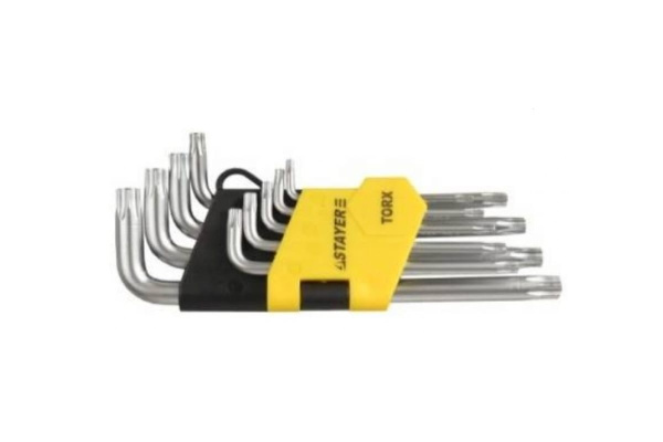 Набор ключей STAYER MASTER имбусовые короткие, Cr-V, сатинированное покрытие, пластик. держатель, T10-T50мм, 9 пред 2743-H9