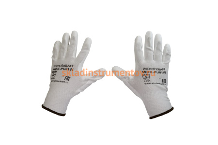 Белые лёгкие бесшовные защитные перчатки эргономичной формы из нейлона WIEDERKRAFT WDK-PU01W / XXL