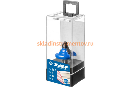 Фреза кромочная калевочная №3 ПРОФЕССИОНАЛ (28.6х12х52 мм; R4 мм; хвостовик 8 мм) Зубр 28704-28.6