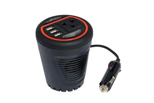 Инвертор в подстаканник с тремя выходами USB Airline API-120-00 (12В-220В, 120 Вт)