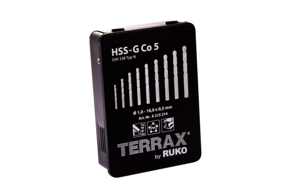 Набор сверл по металлу (19 шт; 1-10 мм; HSSE-Co5) Terrax by RUKO A215214