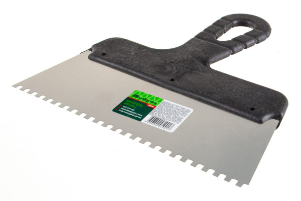 Шпатель из нержавеющей стали, 200 мм, зуб 4x4 мм, пластмассовая ручка СИБРТЕХ 85456