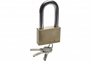 Навесной замок ЗУБР ЭКСПЕРТ латунный корпус классическая форма закаленная дужка 70мм 37299-70