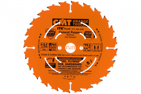 Диск пильный по дереву (184х20/16/15,87х1,7/1,1 мм; Z24) CMT 271.184.24H