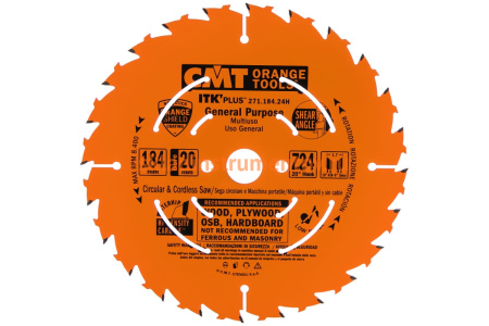 Диск пильный по дереву (184х20/16/15,87х1,7/1,1 мм; Z24) CMT 271.184.24H