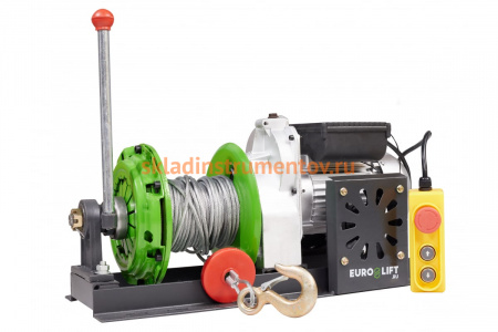 Лебедка EURO-LIFT KCD-M 500кг, 60м, U=220 В электрическая  монтажная с рычагом  00-00003036