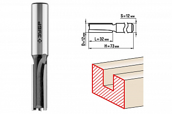 Фреза пазовая прямая для ламината ПРОФЕССИОНАЛ (12х32х73 мм; хвостовик 12 мм) Зубр 28780-12-32-12