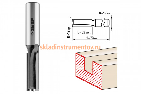 Фреза пазовая прямая для ламината ПРОФЕССИОНАЛ (12х32х73 мм; хвостовик 12 мм) Зубр 28780-12-32-12