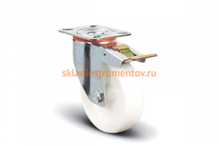 Колесо нейлоновое поворотное с тормозом 200 мм MFK-TORG EM01-ZKZ-200-F