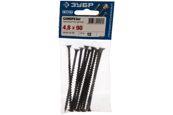 Фосфатированный саморез с крупной резьбой Зубр по дереву PH2 4,8x90 мм 12 шт 300036-48-090