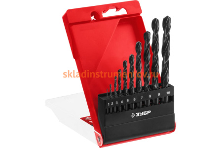 Набор сверл по металлу МАСТЕР 1-10 мм, 10 шт. быстрорежущая сталь, класс В Зубр 29605-H10