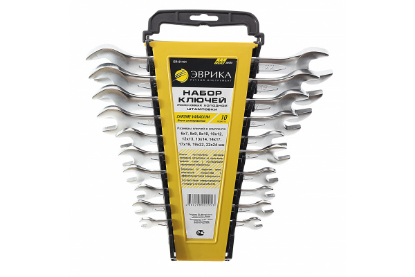 Набор рожковых ключей ЭВРИКА 6-24мм, холдер, 10 предметов ER-51101
