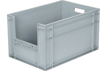 Ящик Тара.ру п/п, 600х400х340, с вырезом, с ручками, дно с усилением, серый B-4634
