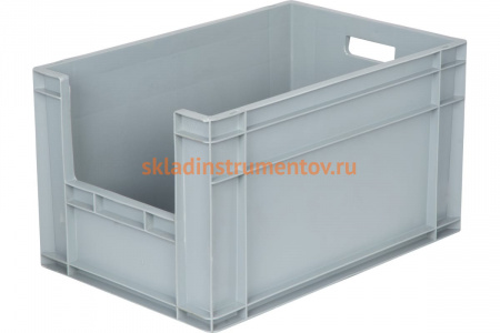 Ящик Тара.ру п/п, 600х400х340, с вырезом, с ручками, дно с усилением, серый B-4634