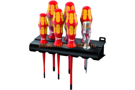 Набор диэлектрических отверток Wera, VDE, индикатор напряжения, подставка, 7 предметов, WE-006480