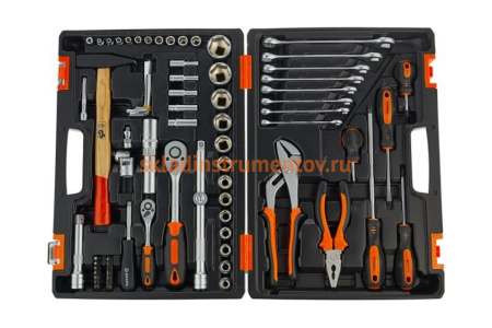 Набор инструментов 1/2, 1/4 дюйма CrV, пластиковый кейс 76 предметов Вихрь 73/6/7/4