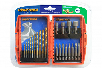 Набор сверл и бит DIY (24 шт) ПРАКТИКА 036-155