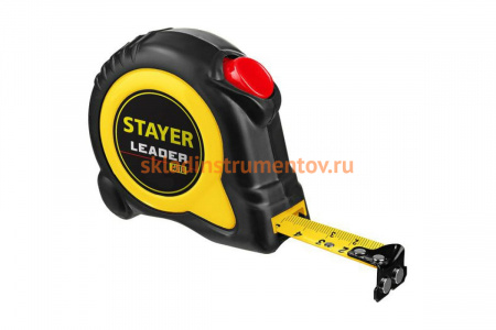 Рулетка Stayer LEADER 8м / 25мм с автостопом в ударостойком обрезиненном корпусе 3402-08-25_z01