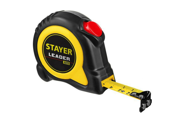 Рулетка Stayer LEADER 8м / 25мм с автостопом в ударостойком обрезиненном корпусе 3402-08-25_z01