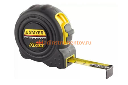 Рулетка STAYER "PROFI" "AREX", двухкомпонентный противоударный корпус, упрочненное полотно, 8м/25мм 3410-08_z01 Рулетка STAYER "PROFI" "AREX", двухкомпонентный противоударный корпус, упрочненное полотно, 8м/25мм 3410-08_z01