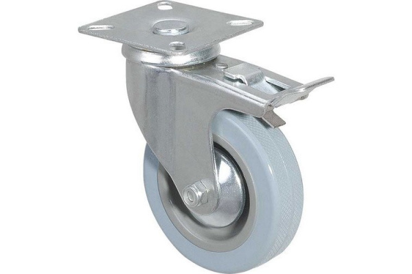 Колесо серая мягкая резина поворотное с тормозом SCGB25 50 мм MFK-TORG 5054050М