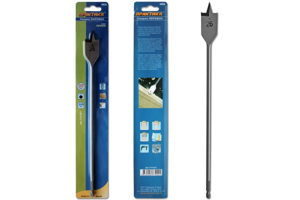 Сверло перовое по дереву (26х300 мм) ПРАКТИКА 774-221