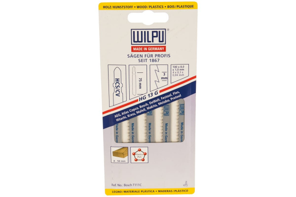Пилка по дереву HG 13 G (5 шт; 100х7.8х1.27 мм; 75 мм; 8.5 TPI; HCS/CV) WILPU 229000005