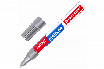 Лаковый маркер-краска BRAUBERG EXTRA paint marker 4 мм, серебряный, улучшенная нитро-основа, 151982