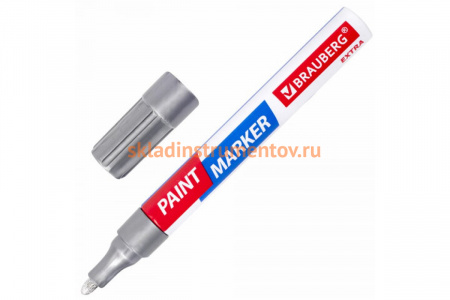 Лаковый маркер-краска BRAUBERG EXTRA paint marker 4 мм, серебряный, улучшенная нитро-основа, 151982