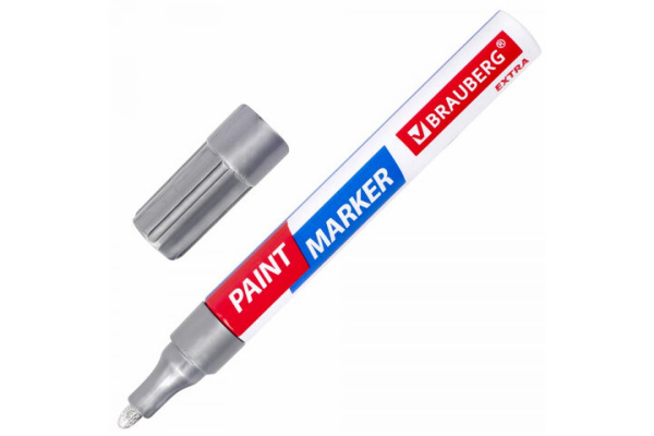 Лаковый маркер-краска BRAUBERG EXTRA paint marker 4 мм, серебряный, улучшенная нитро-основа, 151982