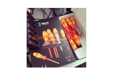 Набор диэлектрических отверток Wera, VDE, индикатор напряжения, подставка, 7 пердметов, WE-006147